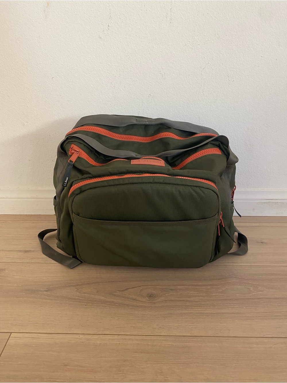 L.L. Bean Olive Green Baby Diaper Bag with Orange Zippers
